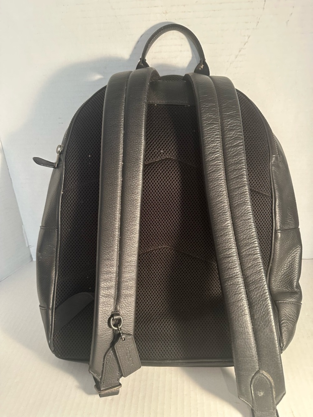 Coach Black Leather Backpack with Brown and Navy Stripe Detailing - Picture 8 of 16